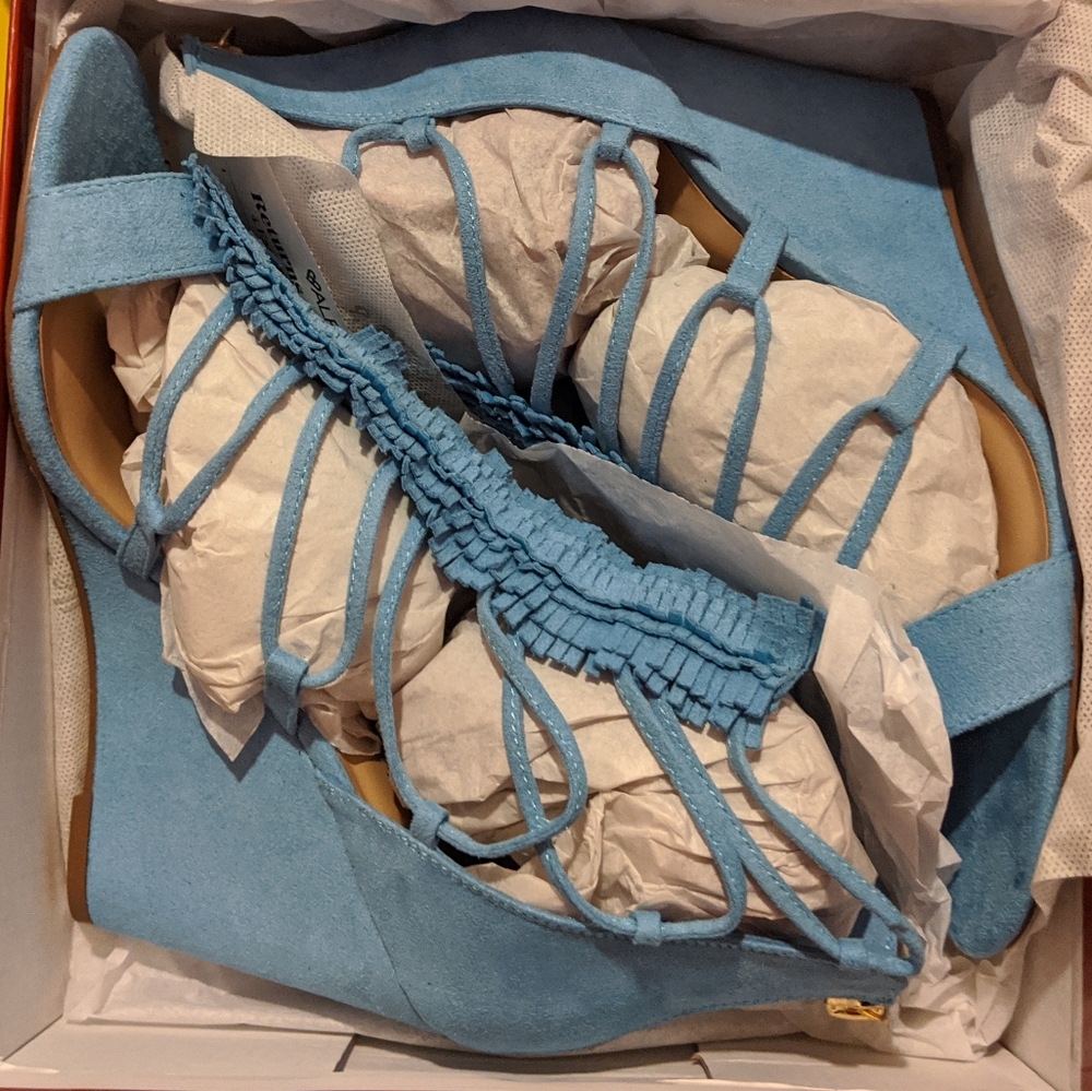 Strappy Fringe Blue Wedge Heels Size 10 Breckelles